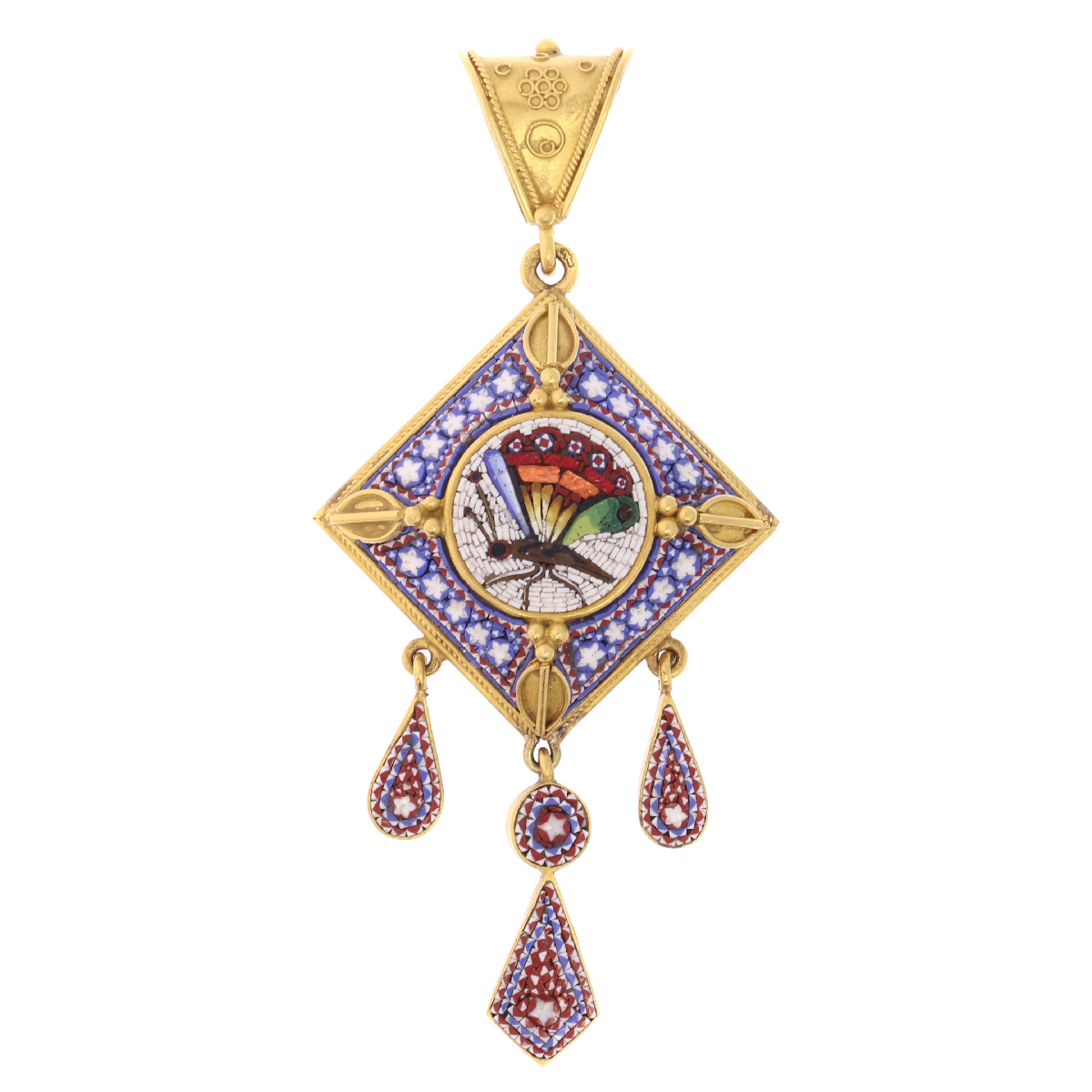 Victorian micromosaic pendant with compartment in the back